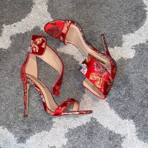 “Oriental” Printed ankle strap heels